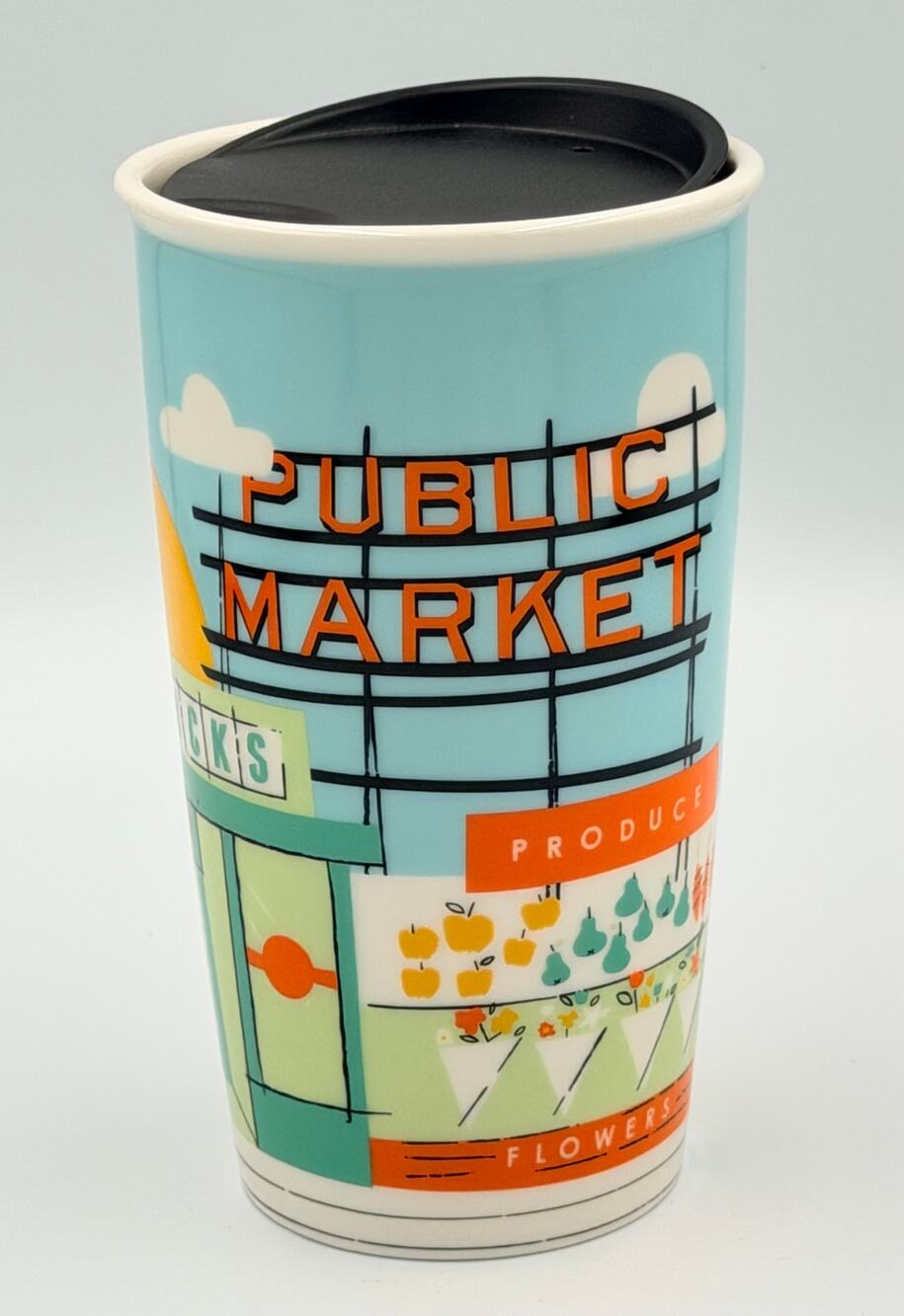 2016 STARBUCKS Seattle Market Pike Place Ceramic Travel Cup/Mug 12oz